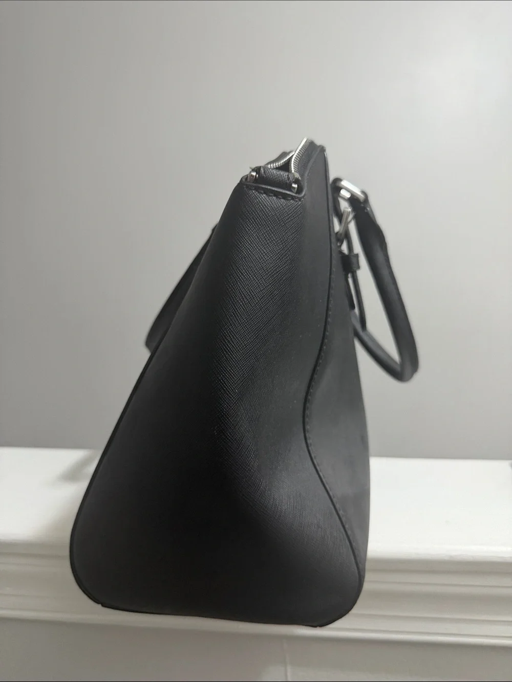 Michael Kors Black Saffiano Satchel with Logo Charm